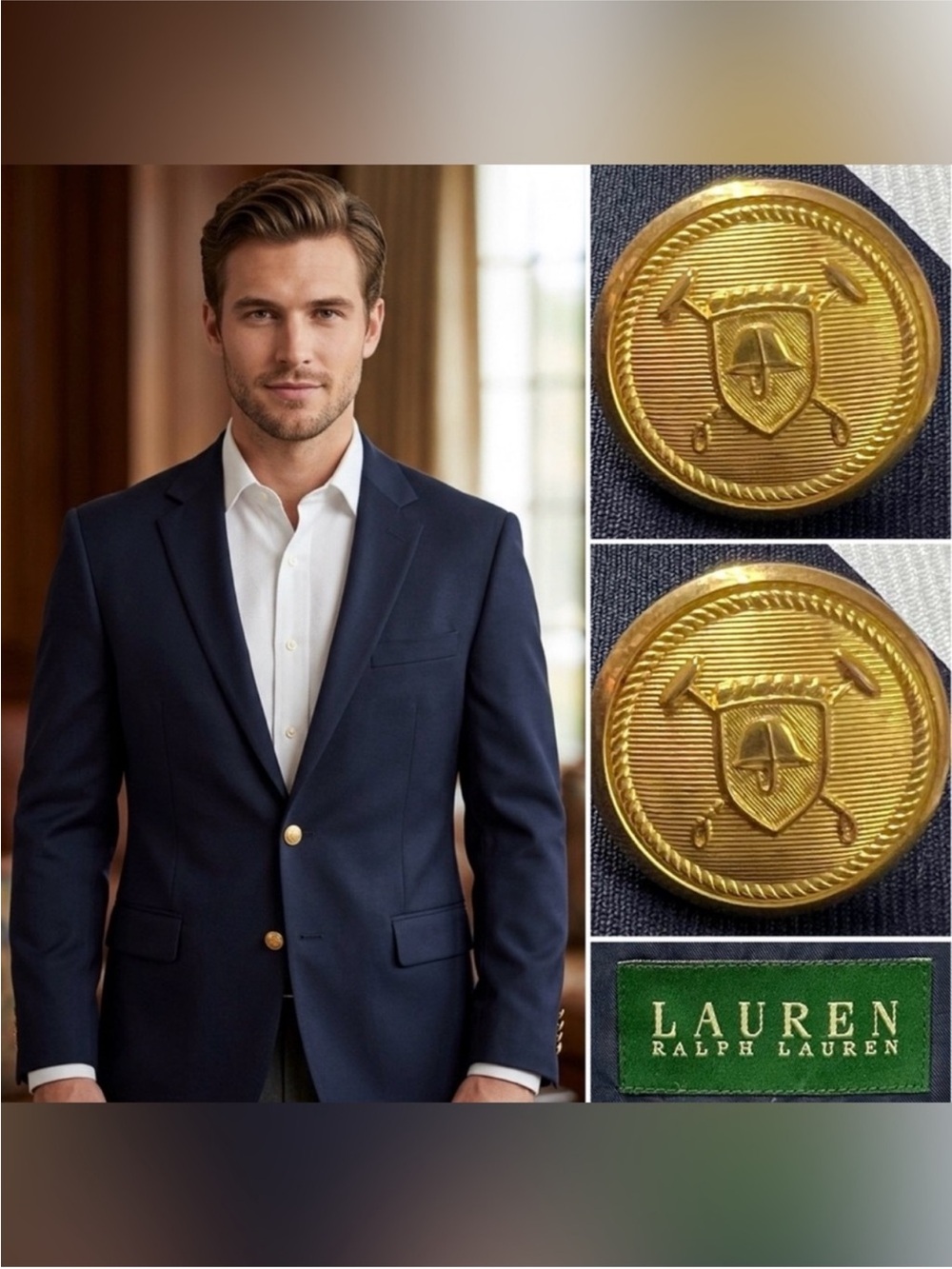 Ralph Lauren Men’s 44S Navy Wool Gold Button Blazer Jacket Sport Coat